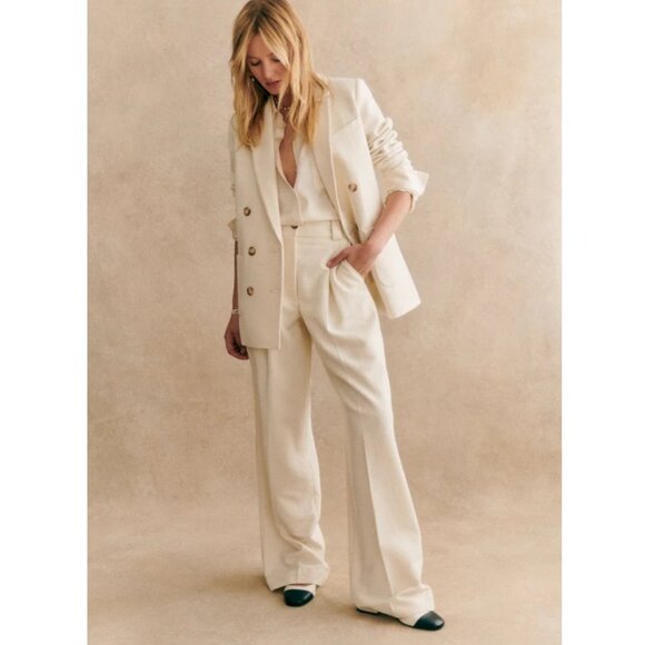 Sezane Pants - Sézane Théophile Trousers 33" / Size 36 / US 4 / Ecru High Rise Wide Leg Wool